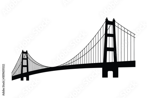 Iconic golden gate bridge silhouette in stark black and white