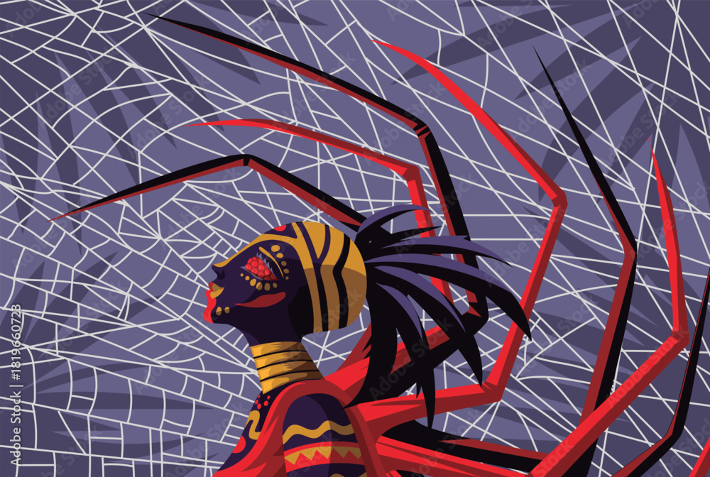 Naklejka premium anansi african spider deity in a web