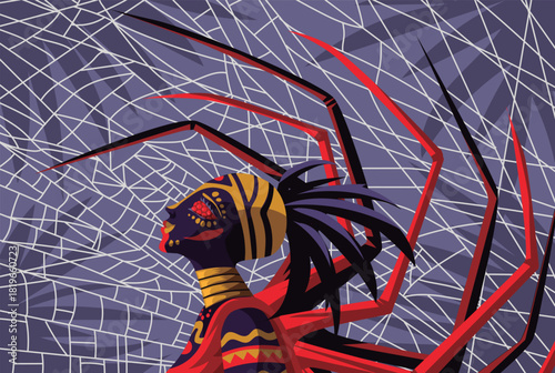 anansi african spider deity in a web