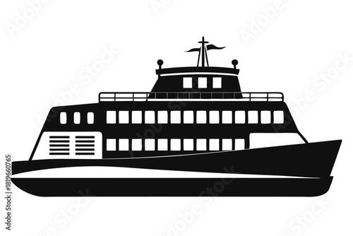 Silhouette illustration showcasing a ferry boat with detailed windows and upper deck structure