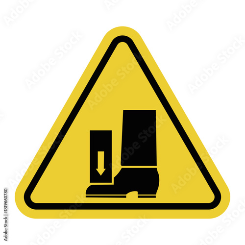 Risk of foot injury. Yellow warning triangle. Wear protective footwear to prevent bruises, fractures, and crush injuries in hazardous areas of production facilities and warehouses.