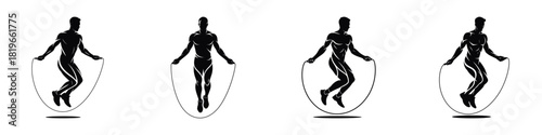 Man Jumping Rope Silhouette Vector Illustration Set – Athletic Fitness Training Artwork Showing Workout Motion, Endurance, Strength, Cardio Exercise, and Healthy Lifestyle Concept