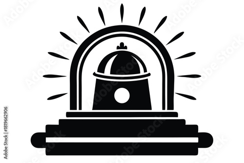 A vintage black emergency siren is radiating with light in a drawing