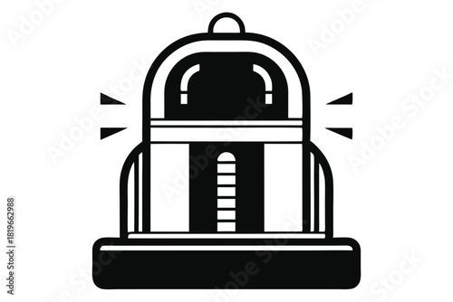 A classic jukebox emits sound waves, rendered as a simple black and white vector