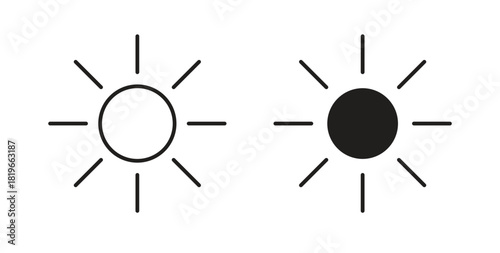 Sun icon with editable stroke and flat vector pack