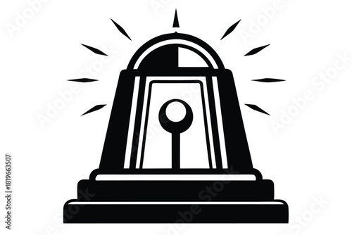 Black silhouette of a rotating beacon emits powerful light signals, drawing attention from afar