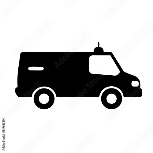 Black silhouette icon of an emergency ambulance van, a vital vehicle for medical transport and urgent care services, depicted in a simple graphic style