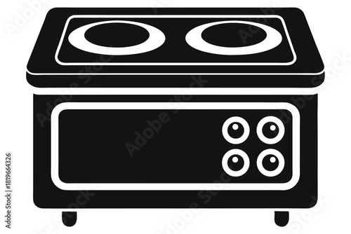Black stove with two burners and four knobs symbolizes modern kitchen appliance