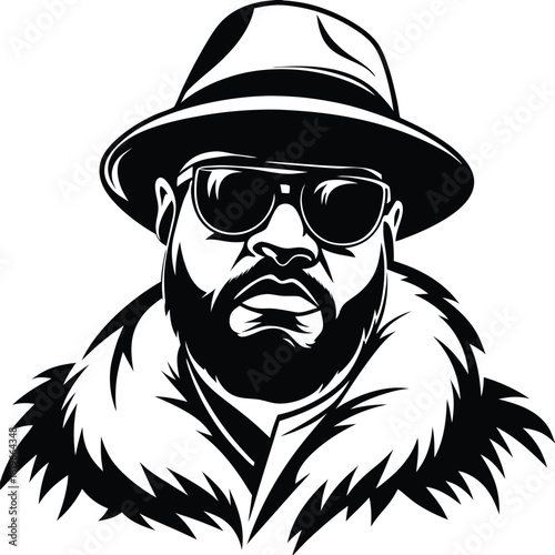 A confident man with a beard wears sunglasses and a fur collar stylishly