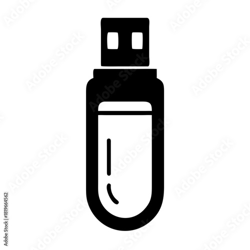 A minimalist black and white icon of a universal serial bus usb flash drive, a portable digital data storage device used for transferring files and backing up information