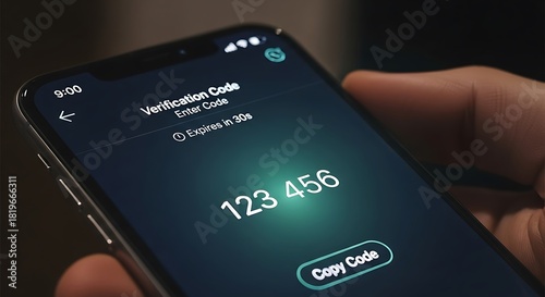 Smartphone displaying two factor authentication verification code on screen security access