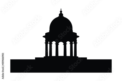 Silhouette of a grand classical dome structure with columns on a pedestal