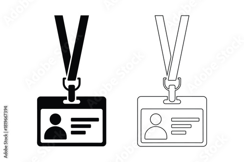 Two id badges one solid black and one outline hanging on lanyards