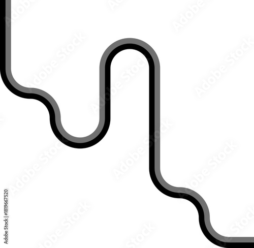Paired colored lines travel through a maze-like route of rounded bends and smooth wavy passages.