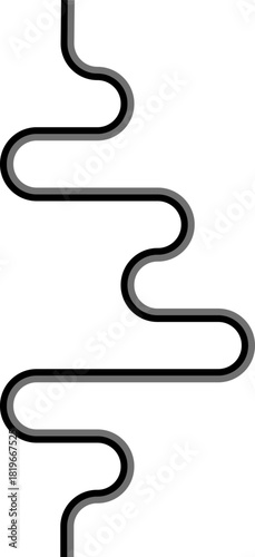 Paired lines navigate an asymmetric maze featuring squared wave blocks connected by rounded shifting curves.