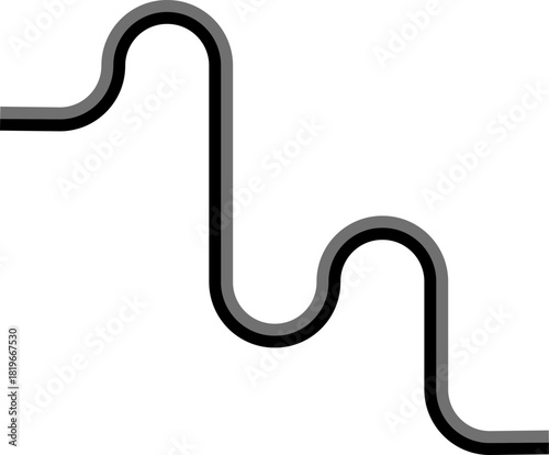 Dual contrasting lines shift through a maze composition built from squared wave patterns and soft curving segments.