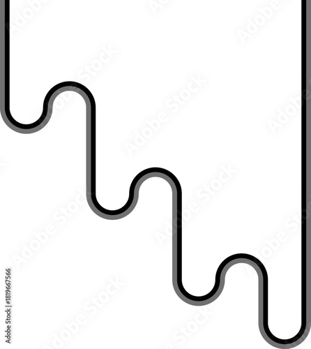 Paired colored lines cross diagonally while forming squared wave rhythm and rounded path deviations.