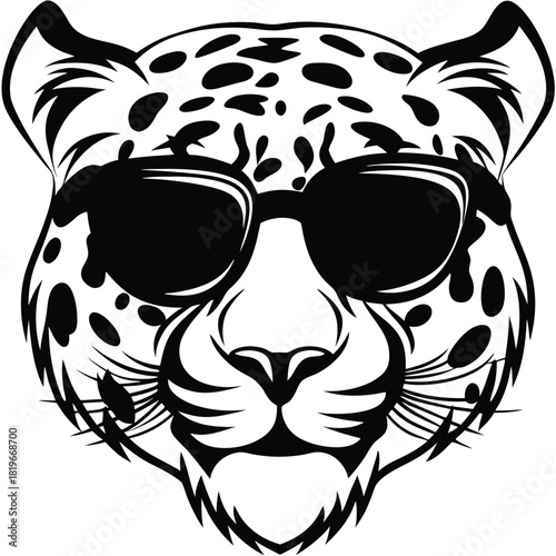 Jaguar face detailed outline wears modern sunglasses; it showcases sleek animal beauty and style