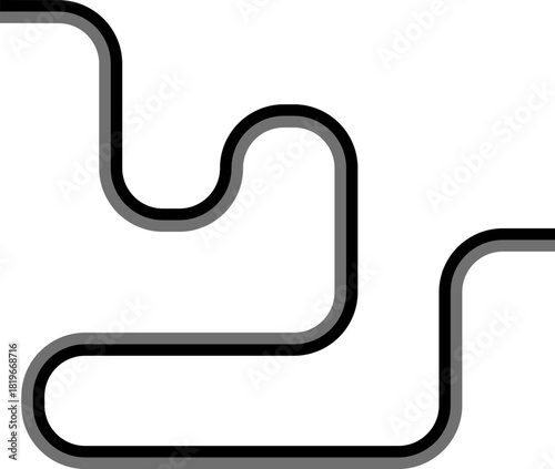 Dual-tone lines trace an irregular squared path with alternating curved turns and geometric transitions.