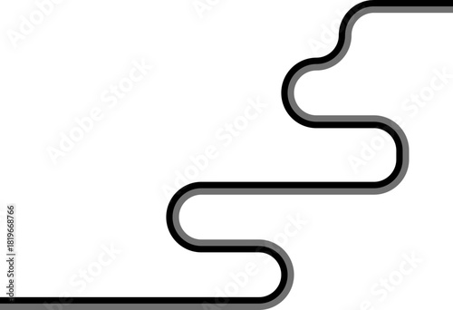 Dual-color lines form a long labyrinthine structure combining zigzag stretches with rounded path curves.