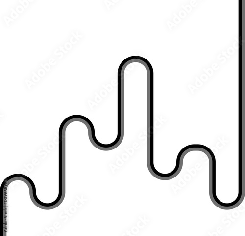 Dual-color lines extend through a long maze layout with layered curves and geometric directional changes.