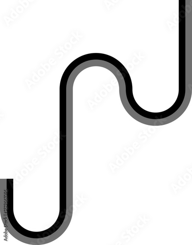 Dual-color lines assemble a square pattern composed of repeated squared wave turns and gentle curved connectors.