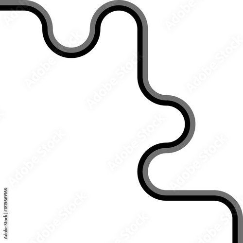 Two colored lines follow a squared wave layout combining angular steps with fluid curved transitions.