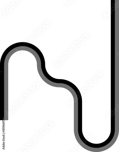 Thick dual-tone lines follow a squared path with layered abstract turns and flowing curved connectors.