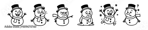 Variety of Winter Snowman Characters Expressing Different Emotions