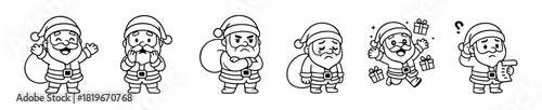 Santa Claus in Various Emotions Isolated on White Background