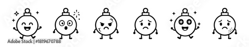 Ornament Emoticons Featuring Happy, Surprised, Angry, Sad and Starry Eyed Expression