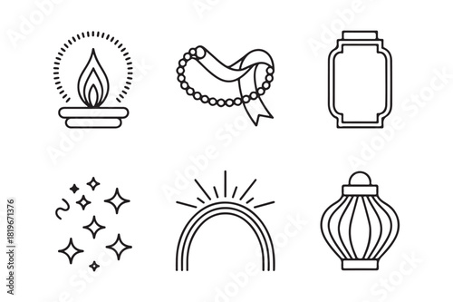 Collection of simple line art icons representing light hope and remembrance