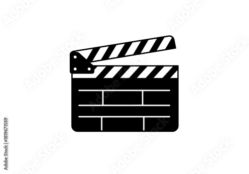 Illustration of a totally blank black and white striped clapperboard used in film production on a white background
