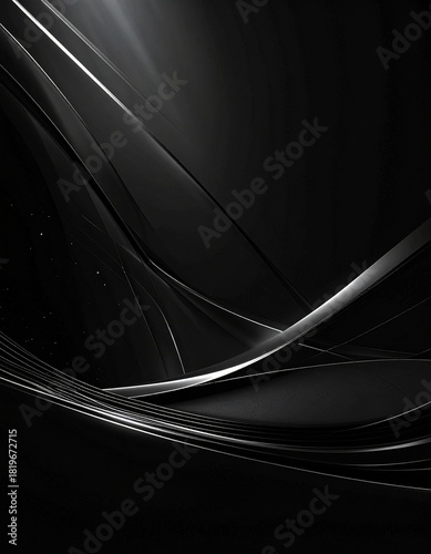 Fondo negro suave con líneas plateadas modernas, iluminación sutil y espacio amplio 
