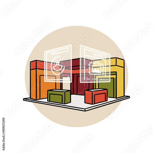 Augmented reality overlay on a minimalist expo booth for Tech Expo  