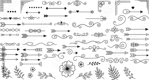 Collection of hand drawn arrows and decorative dividers for creative design projects