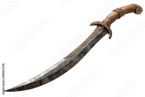 Tableau sur toile Medieval rusty scimitar with curved blade, isolated on transparent background, a