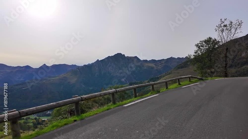 Driving up the Col du Soulor, France. Mountain pass in the Pyrenees. Part of the Tour de France and a popular spot for bird watching during the fall raptor migration.