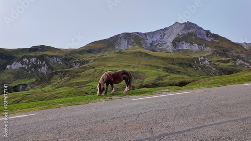 Driving up the Col du Soulor, France. Mountain pass in the Pyrenees. Part of the Tour de France and a popular spot for bird watching during the fall raptor migration.