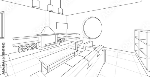 interior living room 3d illustration	
