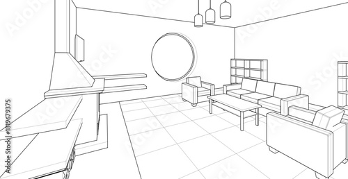 interior living room 3d illustration	
