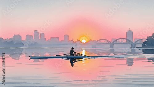 Charles River rower watercolor