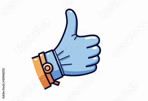 Vibrant Illustration of a Blue Hand Giving a Thumbs Up with an Orange Wristband on a White Background for Positive Feedback and Approval Concepts