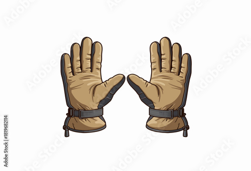 Illustration of a Pair of Brown Outdoor Gloves with Adjustable Straps on a White Background Showcasing Winter Cold Weather Gear Accessories