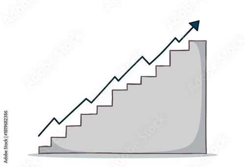 Continuous Growth Depicted by an Ascending Staircase Chart with an Upward Trajectory Arrow Suggesting Progress in Business or Personal Development