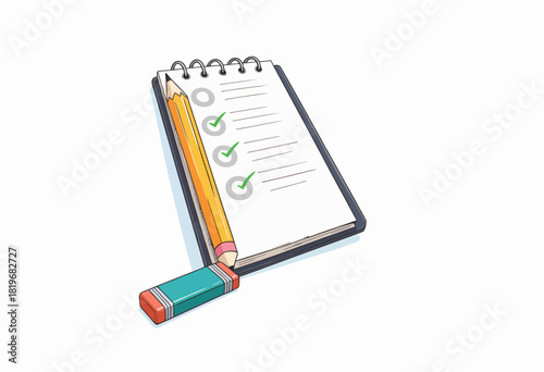notepad, pencil, eraser, checklist, cartoon style clip art preview