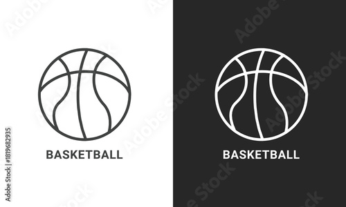 Basketball Sport Line Art Icon - Minimalist Symbol for Team Games, Athletic Equipment, and Fitness Activities