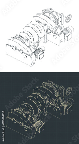 Mooring winch isometric drawings illustrations