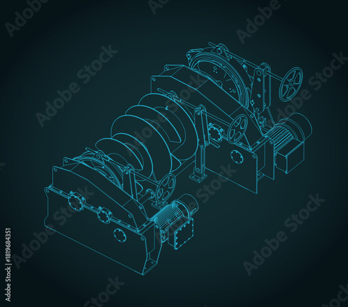 Mooring winch isometric blueprint