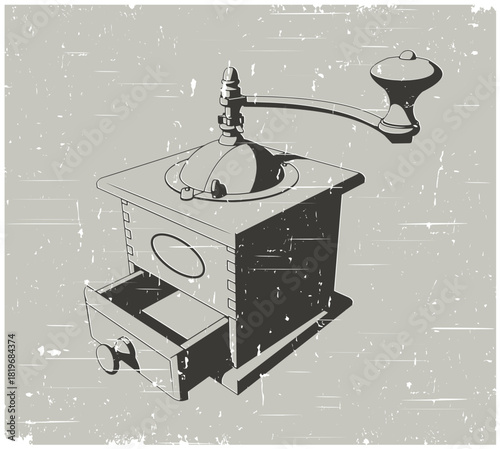 Old manual coffee grinder machine retro poster